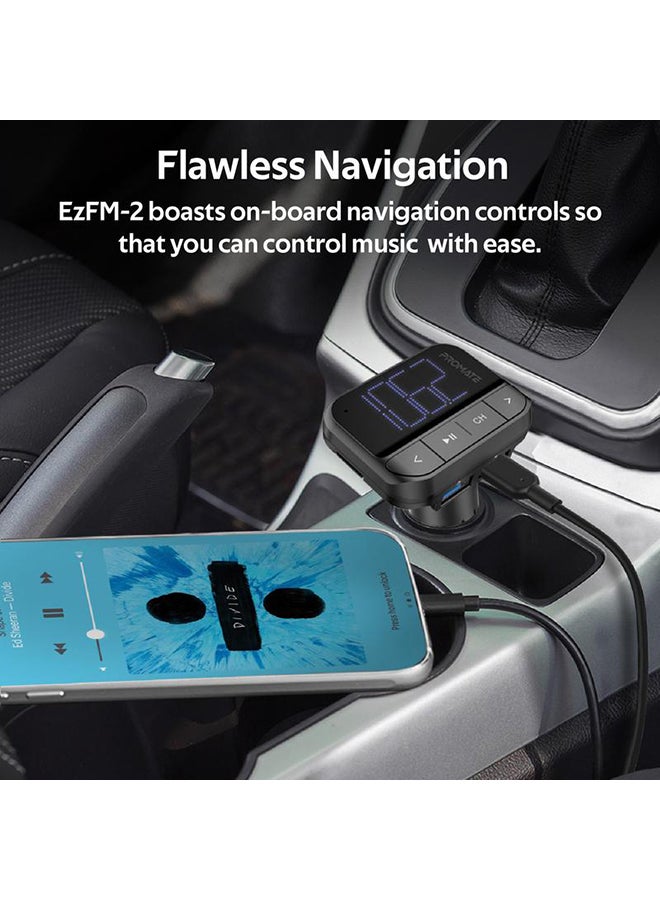 PROMATE - Car FM Transmitter, Wireless In-Car Radio Adapter Kit with Dual USB Ports, Hands-Free Calling, AUX Port, TF Card Slot, LED Display, Multiple EQ Modes and Remote Control for Smartphones, Tablets, EzFM-2 - Image 1