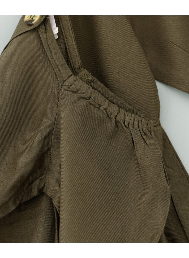 جيلين فستان مزود بأزرار أمامية بتصميم مزموم على الخصر زيتونيّ - Image 4