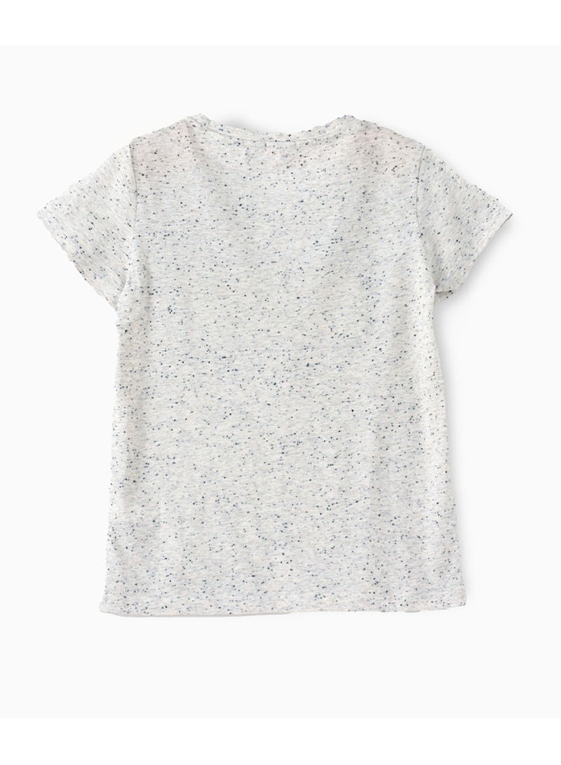 Jelliene Printed Round Neck Knit T-Shirt Light Grey Melange - Image 2