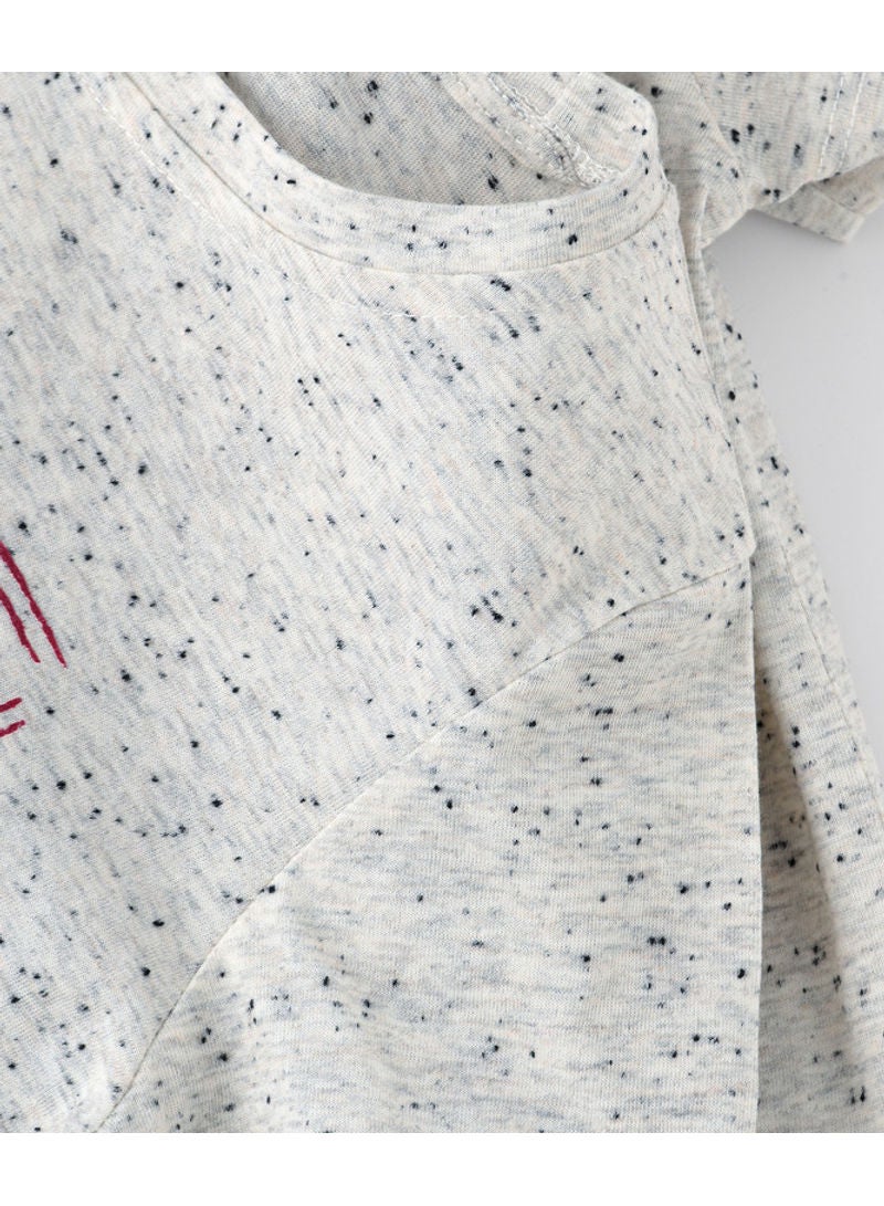 Jelliene Printed Round Neck Knit T-Shirt Light Grey Melange - Image 4