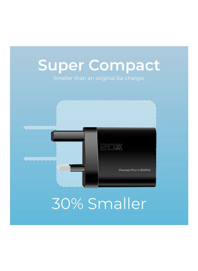 PROMATE 20W USB-C Charger with Power Delivery, Ultra-Compact Fast Charge Wall Adapter with Power Delivery for iPhone 12/12 Mini/12 Pro/12 Pro Max, iPad Pro, PowerPort20PD-UK Black  - Image 3
