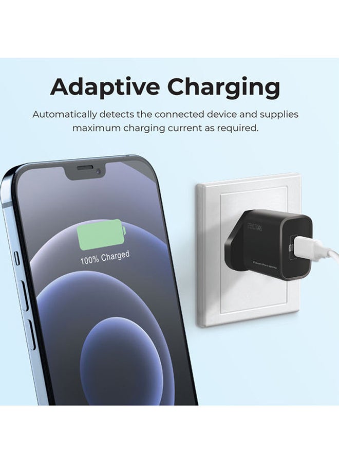 PROMATE 20W USB-C Charger with Power Delivery, Ultra-Compact Fast Charge Wall Adapter with Power Delivery for iPhone 12/12 Mini/12 Pro/12 Pro Max, iPad Pro, PowerPort20PD-UK Black  - Image 5