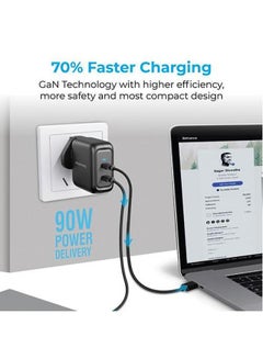 PROMATE 90W Power Delivery GaNFast Charging Adaptor Black  - Image 4