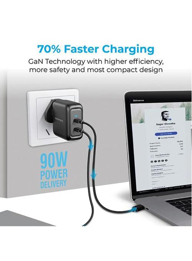 PROMATE 90W Power Delivery GaNFast Charging Adaptor Black  - Image 4