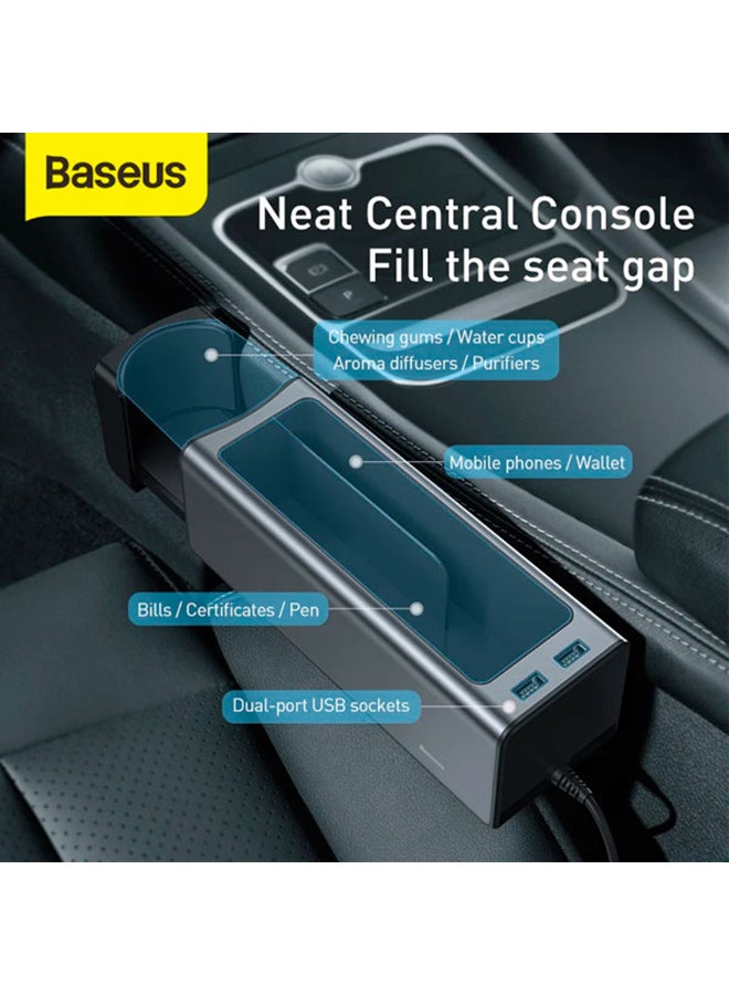 Baseus Metal Car Seat Gap Filler, Car Seat Gap Organizer Front Seat with Cup Holder/2 USB Ports, Car Seat Storage Box  - Image 5