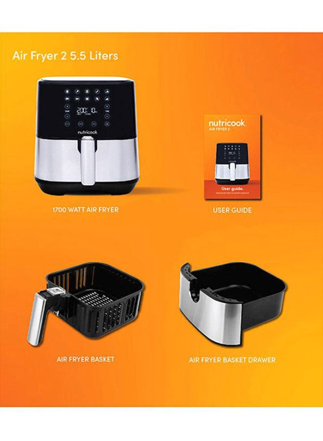 nutricook Air Fryer 2 Led One Touch Screen With 10 Presets Preheat Celsius To Fahrenheit Conversion Auto Shut Off And Shake Reminder 5.5 L 1700 W AF205 Stainless Steel  - Image 5