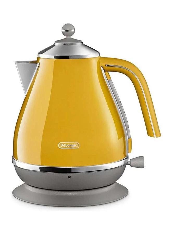 De'Longhi Icona Capitals Yellow Vintage Style Kettle, 1.7 L Capacity With Water Level Indicator, 360 Swivel Base, Anti-Slip Feet, Soft Opening Lid, Premium Stainless Steel 1.7 L 3000 W KBOC3001.Y yellow