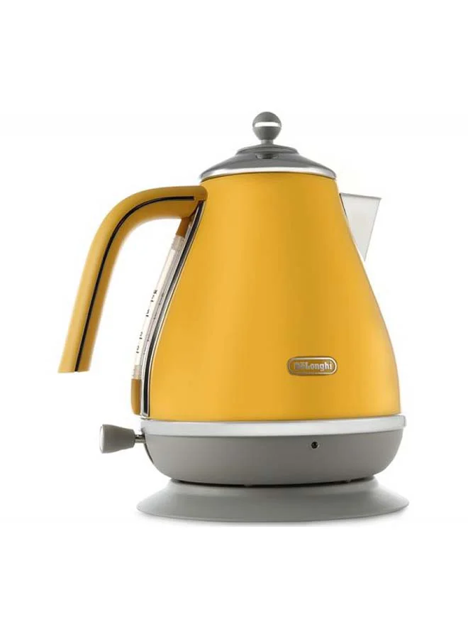 De'Longhi Icona Capitals Yellow Vintage Style Kettle, 1.7 L Capacity With Water Level Indicator, 360 Swivel Base, Anti-Slip Feet, Soft Opening Lid, Premium Stainless Steel 1.7 L 3000 W KBOC3001.Y yellow