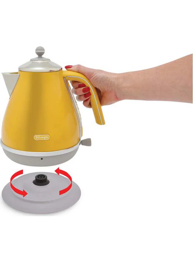 De'Longhi Icona Capitals Yellow Vintage Style Kettle, 1.7 L Capacity With Water Level Indicator, 360 Swivel Base, Anti-Slip Feet, Soft Opening Lid, Premium Stainless Steel 1.7 L 3000 W KBOC3001.Y yellow