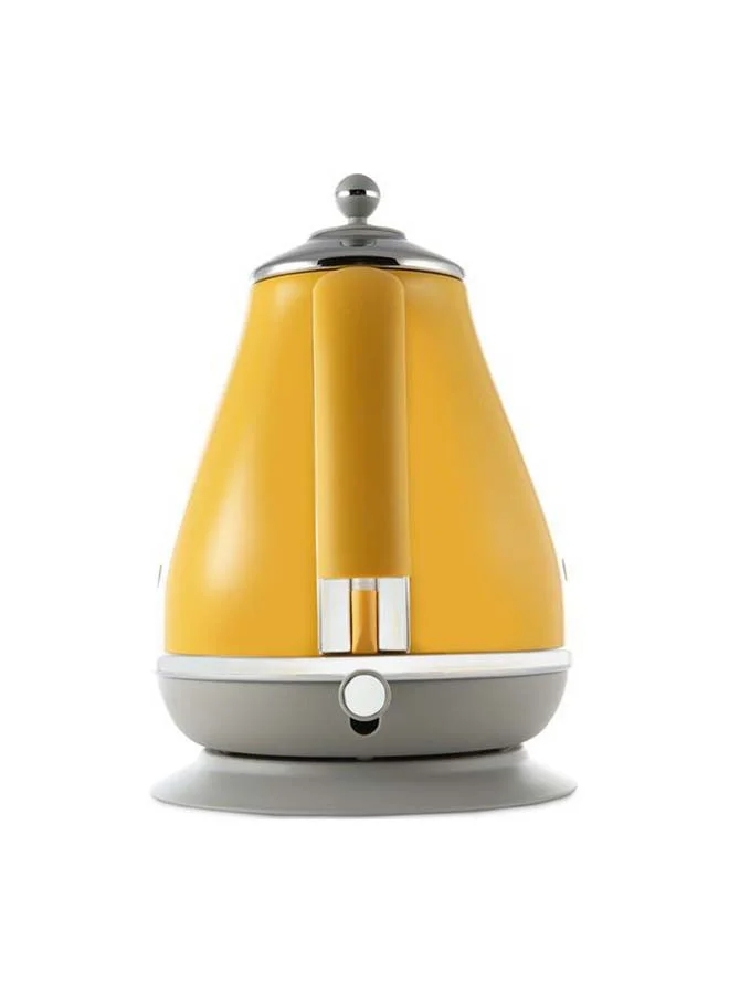 De'Longhi Icona Capitals Yellow Vintage Style Kettle, 1.7 L Capacity With Water Level Indicator, 360 Swivel Base, Anti-Slip Feet, Soft Opening Lid, Premium Stainless Steel 1.7 L 3000 W KBOC3001.Y yellow