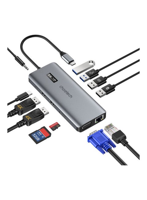 Multiport Adapter With LED Display For Type-C Compatible Laptops & Devices Grey