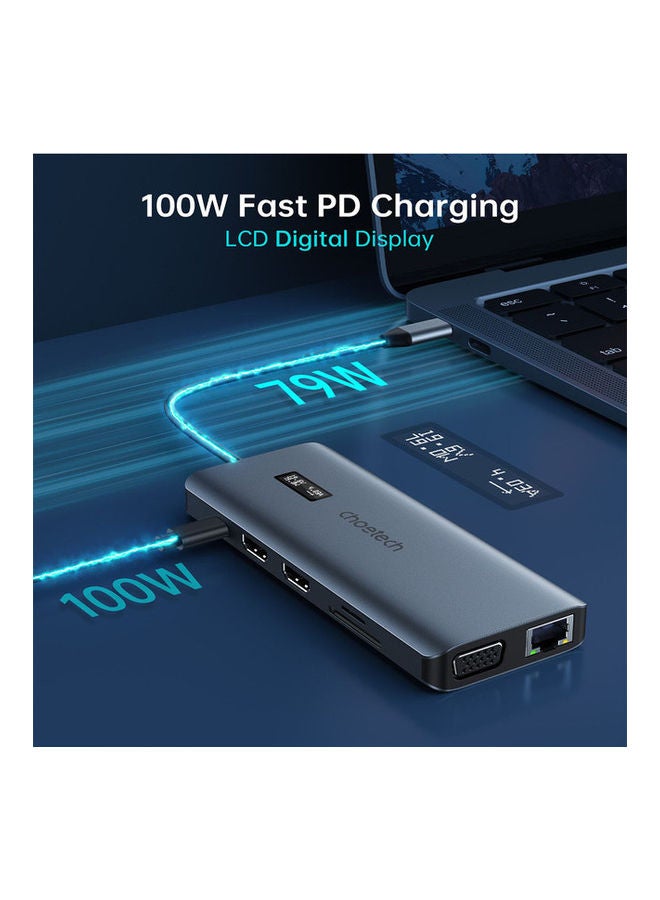 Multiport Adapter With LED Display For Type-C Compatible Laptops & Devices Grey