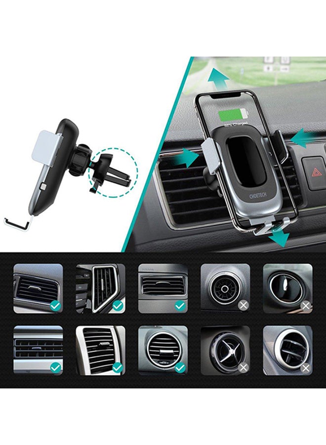 CHOETECH Wireless Dashboard And Car Vent Mechanical Phone Holder 15W Black/Silver - Image 3