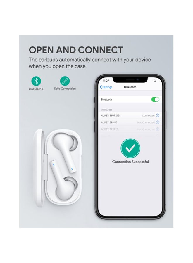 Aukey - EP-T21S 3D Surround Sound Move Compact II Wireless Earbuds White - Image 1