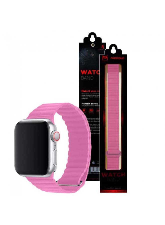 MARGOUN Apple Watch Band 42mm/44mm/45mm Leather Loop Watch Strap Compatible with iWatch Series Ultra/8/7/SE/6/5/4/3/2/1 Pink  - Image 2