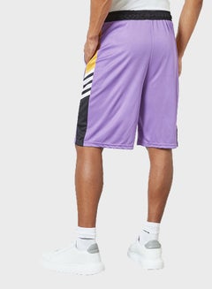 ABOF Contrast Stripe Detail Elastic Waistband Drawstring Shorts Purple/White/Yellow  - Image 2