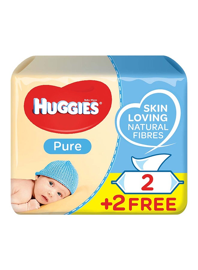 Huggies Pure Baby Wipes, 224 Count (2+2 Free) - Skin Loving Natural Fibers  - Image 1