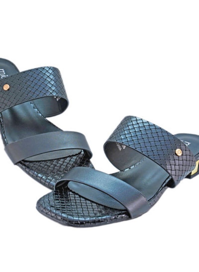 Michelle Morgan Slip-On Detail Low Heeled Sandals Blue - Image 3