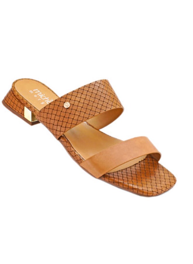 Michelle Morgan Slip-On Detail Low Heeled Sandals Camel  - Image 1
