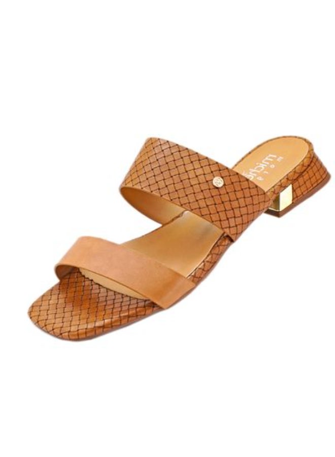 Michelle Morgan Slip-On Detail Low Heeled Sandals Camel  - Image 2