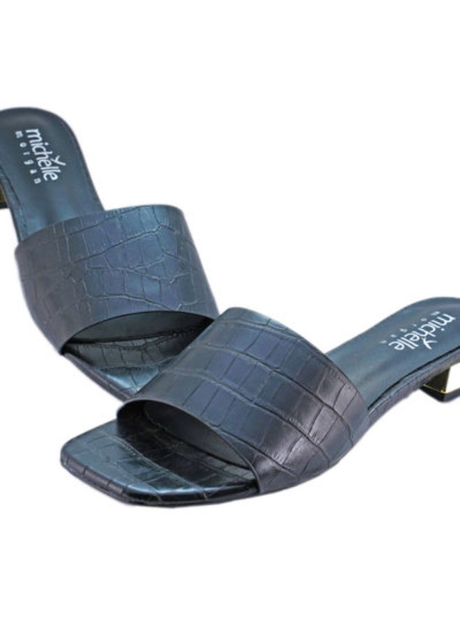 Michelle Morgan - Slip-On Detail Low Heeled Sandals Blue - Image 1
