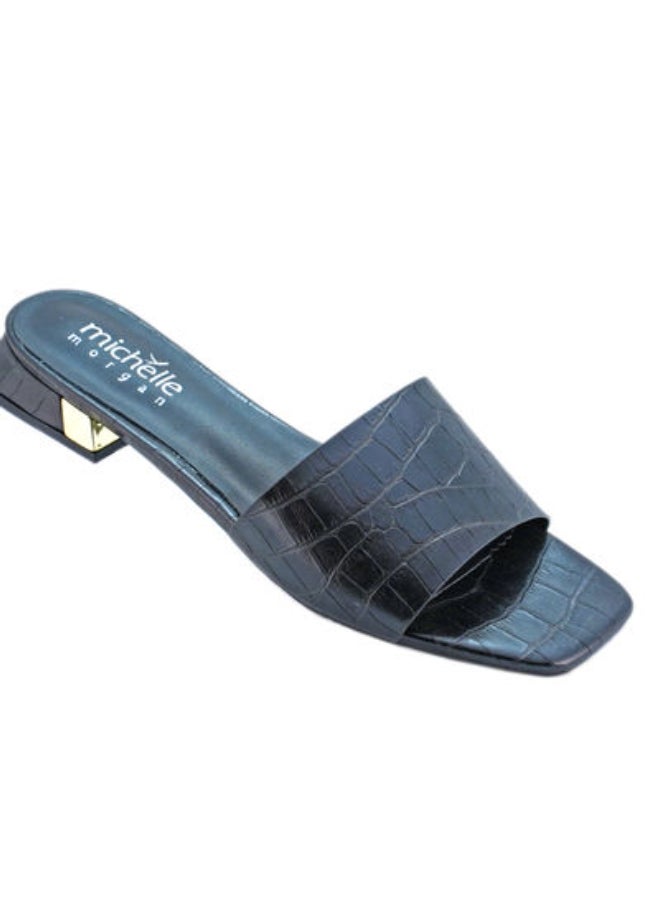 Michelle Morgan - Slip-On Detail Low Heeled Sandals Blue - Image 1