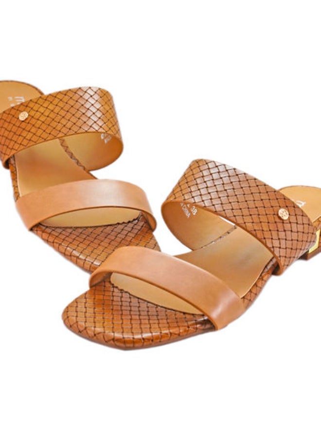 Michelle Morgan Slip-On Detail Low Heeled Sandals Camel  - Image 3