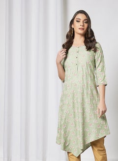Asymmetric Hem Kurta Green