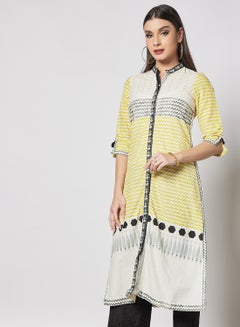 Mandarin Neck Printed Kurta Yellow