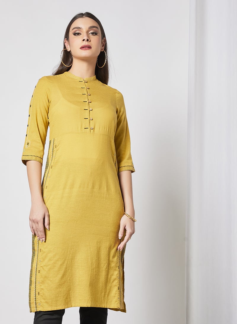 W - Mandarin Neck Kurta Yellow - Image 1