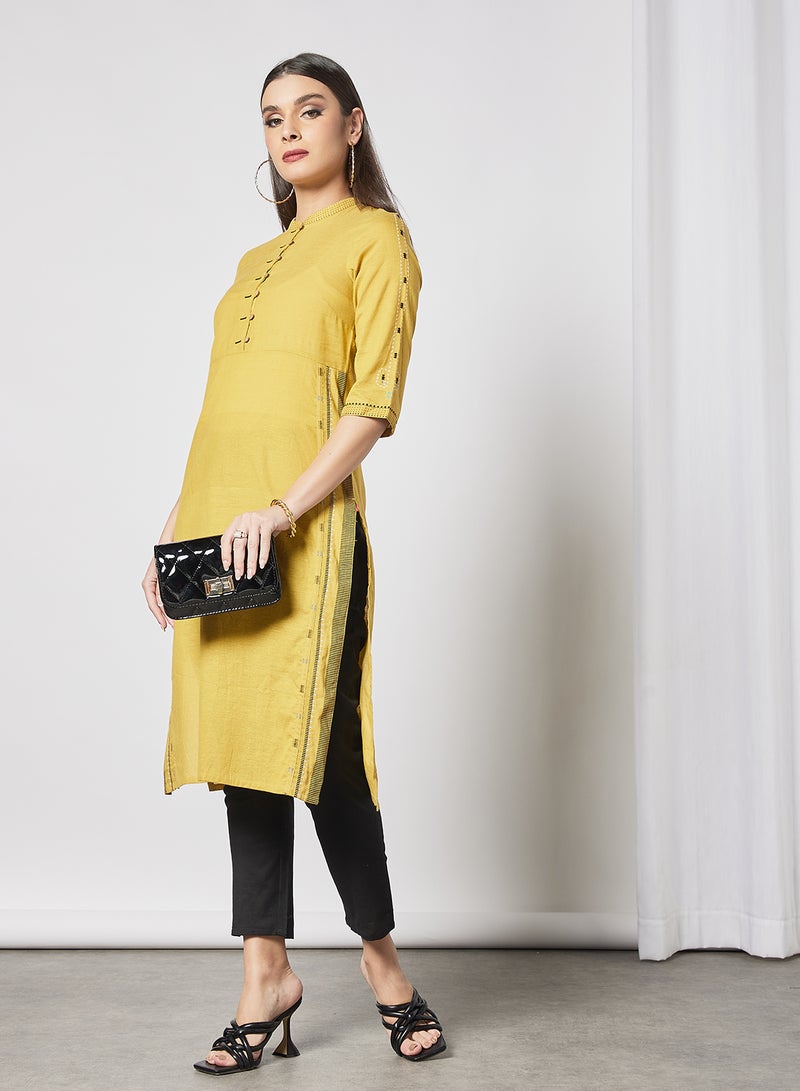 W - Mandarin Neck Kurta Yellow - Image 1