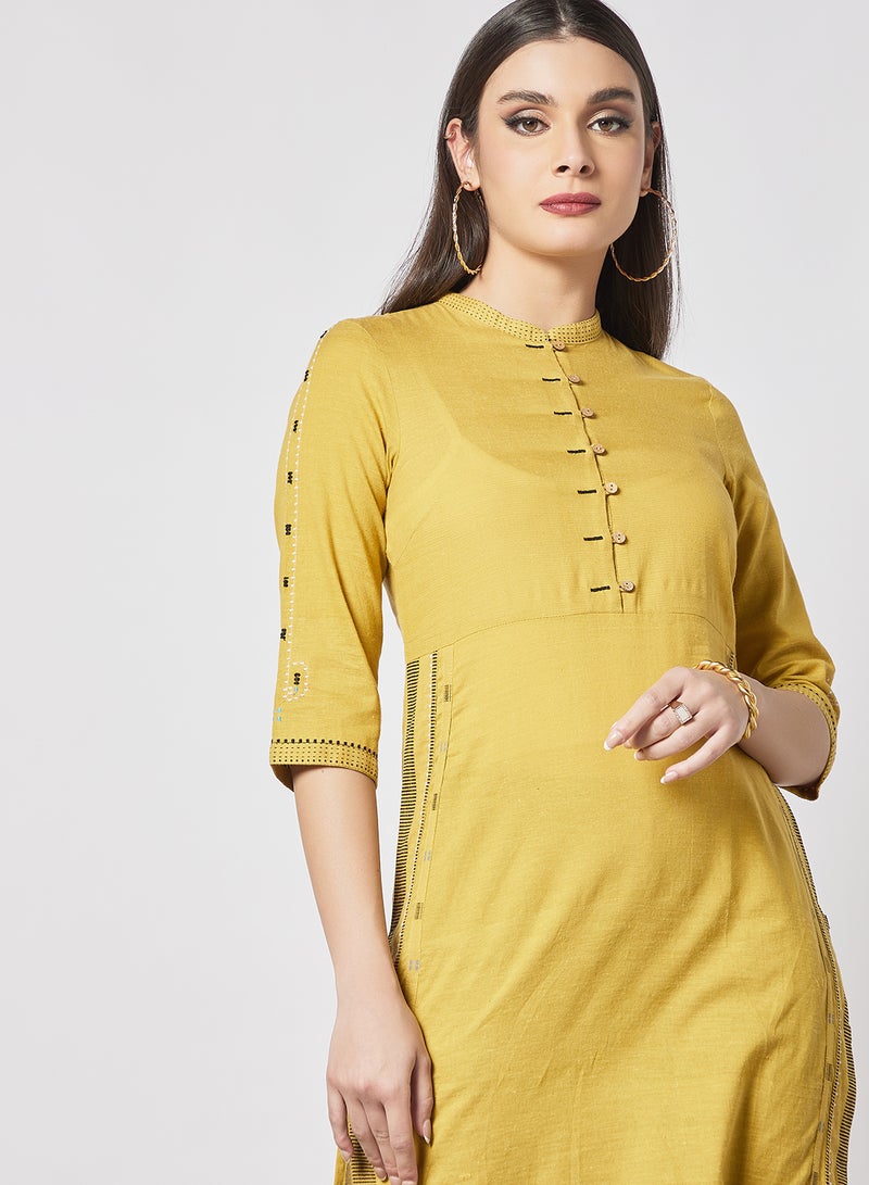 W - Mandarin Neck Kurta Yellow - Image 1