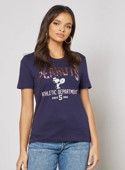 ONLY Basic Text Print T-Shirt Blue