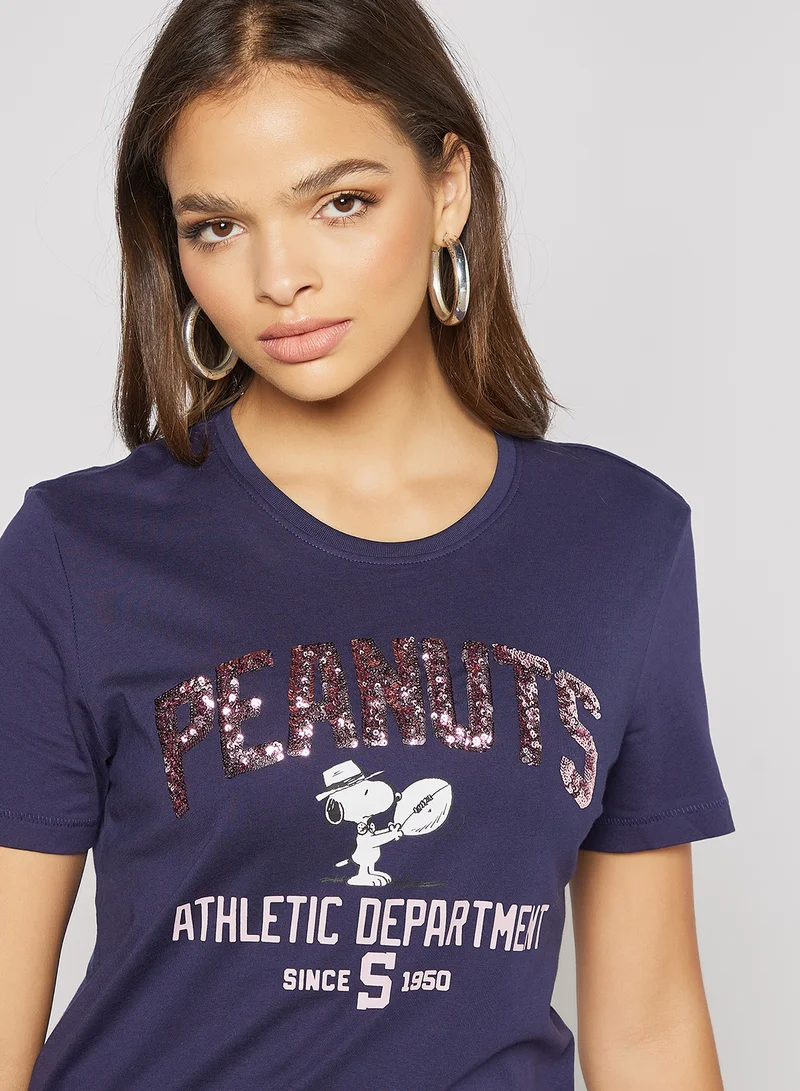 ONLY Basic Text Print T-Shirt Blue