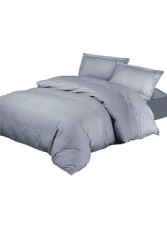 GOLDEN MILLION 4-Piece Single Size Sateen Striped Zipper Closure Duvet Cover Set Cotton Blend Grey  - Image 1