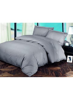 GOLDEN MILLION 4-Piece Single Size Sateen Striped Zipper Closure Duvet Cover Set Cotton Blend Grey  - Image 2