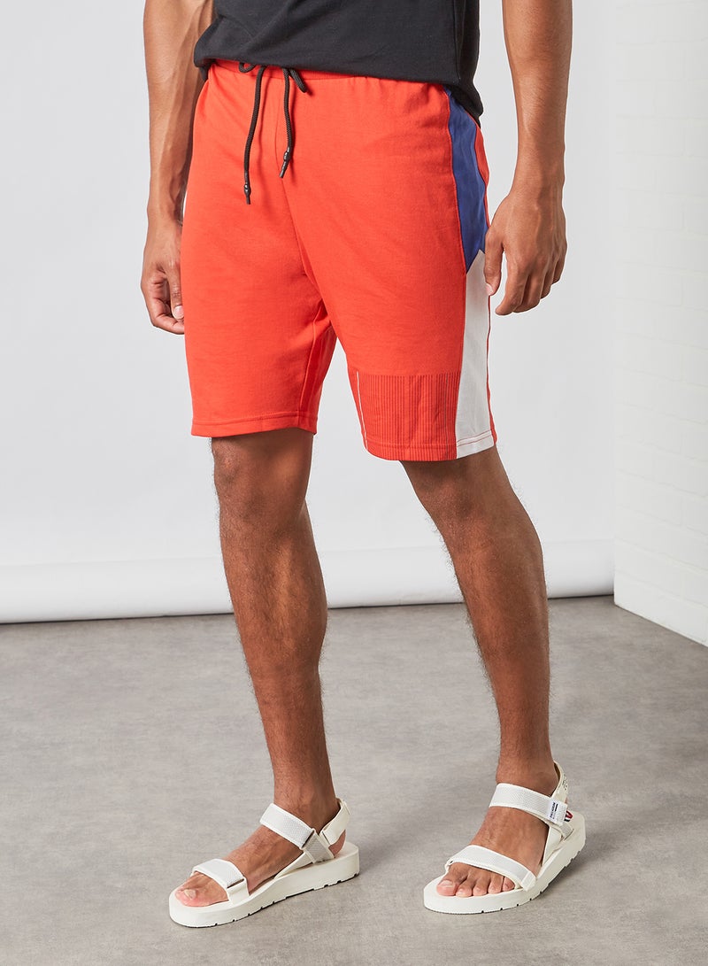 ABOF - Colourblock Pattern Elastic Waistband Drawstring Shorts Orange/Blue/White - Image 1