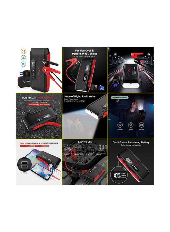 Utrai Jstar 3 جهاز تشغيل السيارة المحمول مع منفذ USB بمصباح يدوي LED