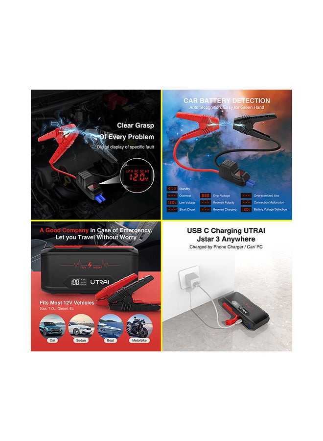 Utrai Jstar 3 جهاز تشغيل السيارة المحمول مع منفذ USB بمصباح يدوي LED