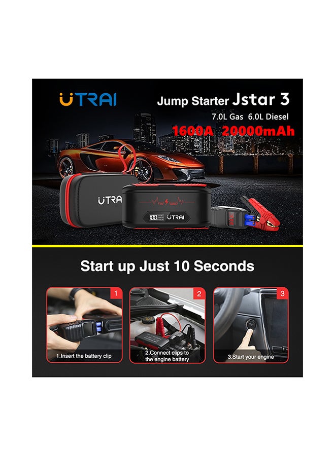 Utrai Jstar 3 جهاز تشغيل السيارة المحمول مع منفذ USB بمصباح يدوي LED