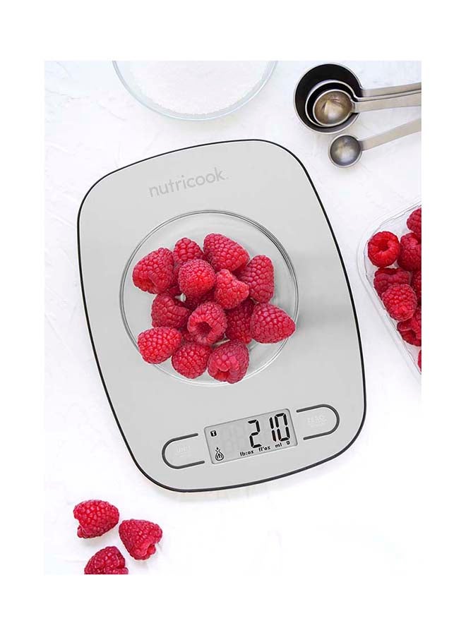 nutricook - Nutricook Digital Kitchen Scale Eko, 5Kg Capacity, Stainless Steel Food Scale For Baking And Cooking - 4 Weighing Sensors, Tare/Zero, Auto-Off & Auto Calibrate Function ‎SC-MMVFR Silver - Image 1