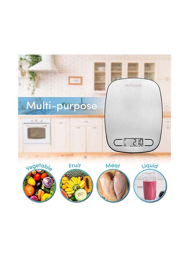 nutricook - Nutricook Digital Kitchen Scale Eko, 5Kg Capacity, Stainless Steel Food Scale For Baking And Cooking - 4 Weighing Sensors, Tare/Zero, Auto-Off & Auto Calibrate Function ‎SC-MMVFR Silver - Image 1