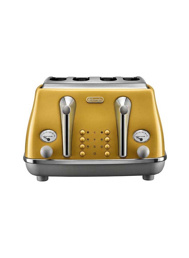 De'Longhi- Icona Capitals Vintage Style,4 Slice Toaster,One Side Bagel,Removable Crumb Tray,6 Browning Levels,Defrost And Reheat Functions,Extra-Wide Bread Slots And Lift Positions 1800 W CTOC4003.Y Yellow - Image 1