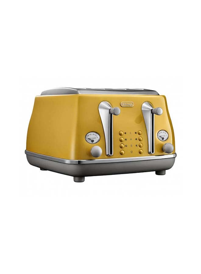 De'Longhi- Icona Capitals Vintage Style,4 Slice Toaster,One Side Bagel,Removable Crumb Tray,6 Browning Levels,Defrost And Reheat Functions,Extra-Wide Bread Slots And Lift Positions 1800 W CTOC4003.Y Yellow - Image 2