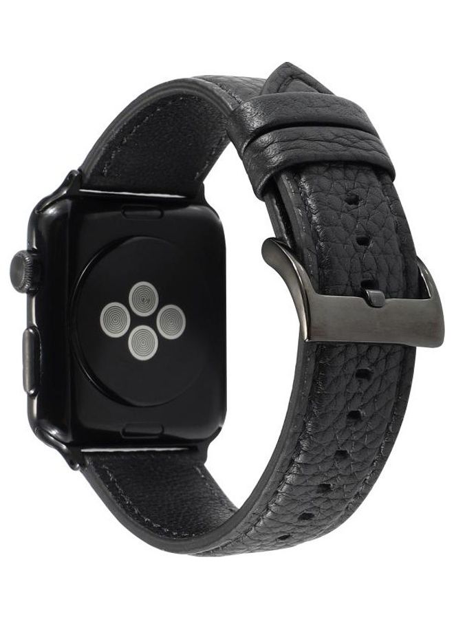 HuHa Litchi Texture Genuine Watchband For Apple Watch Series 7 41mm/6 & SE & 5 & 4 40mm/3 & 2 & 1 38mm Black - Image 1