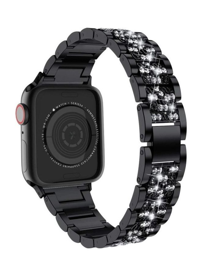 HuHa Three Straps With Rhinestones For Apple Watch Series 7 45mm/6 & SE & 5 & 4 44mm/3 & 2 & 1 42mm Black - Image 1
