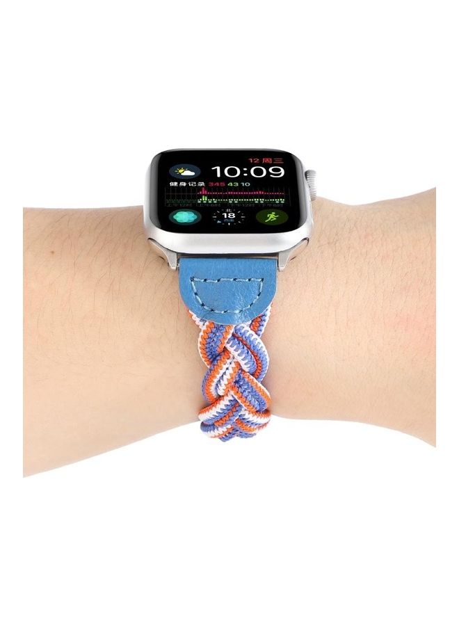 HuHa - Elastic Woven Watchband For Apple Watch Series 7 45mm/6 & SE & 5 & 4 44mm/3 & 2 & 1 42mm Blue/White/Orange - Image 1