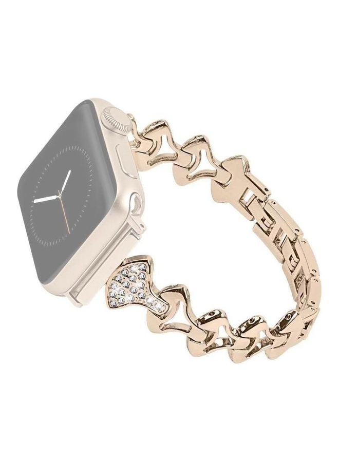 هوها سوار بديل من المعدن والألماس لساعة أبل ووتش سيريز 7/6/5/4/3/2/1/اس اي مقاس 38/40/41 مم ذهبي - Image 1