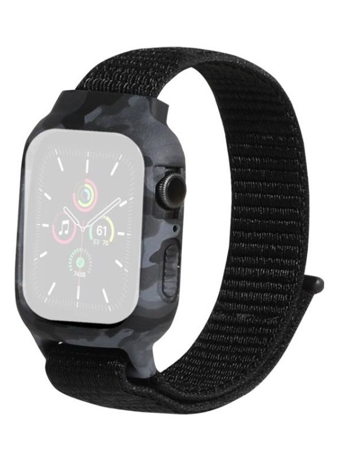 HuHa Nylon Replacement Wrist Strap Watchband for Apple Watch Series 7/6/SE/5/4/3/2/1 42/44/45mm Dark Black - Image 1