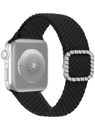 Adjustable Nylon Braided Elasticity Diamond Buckle Replacement Strap Watchband For Apple Watch Series 7 & 6 & SE & 5 & 4 & 2 & 1 Black - v1634541418/N51416262A_1